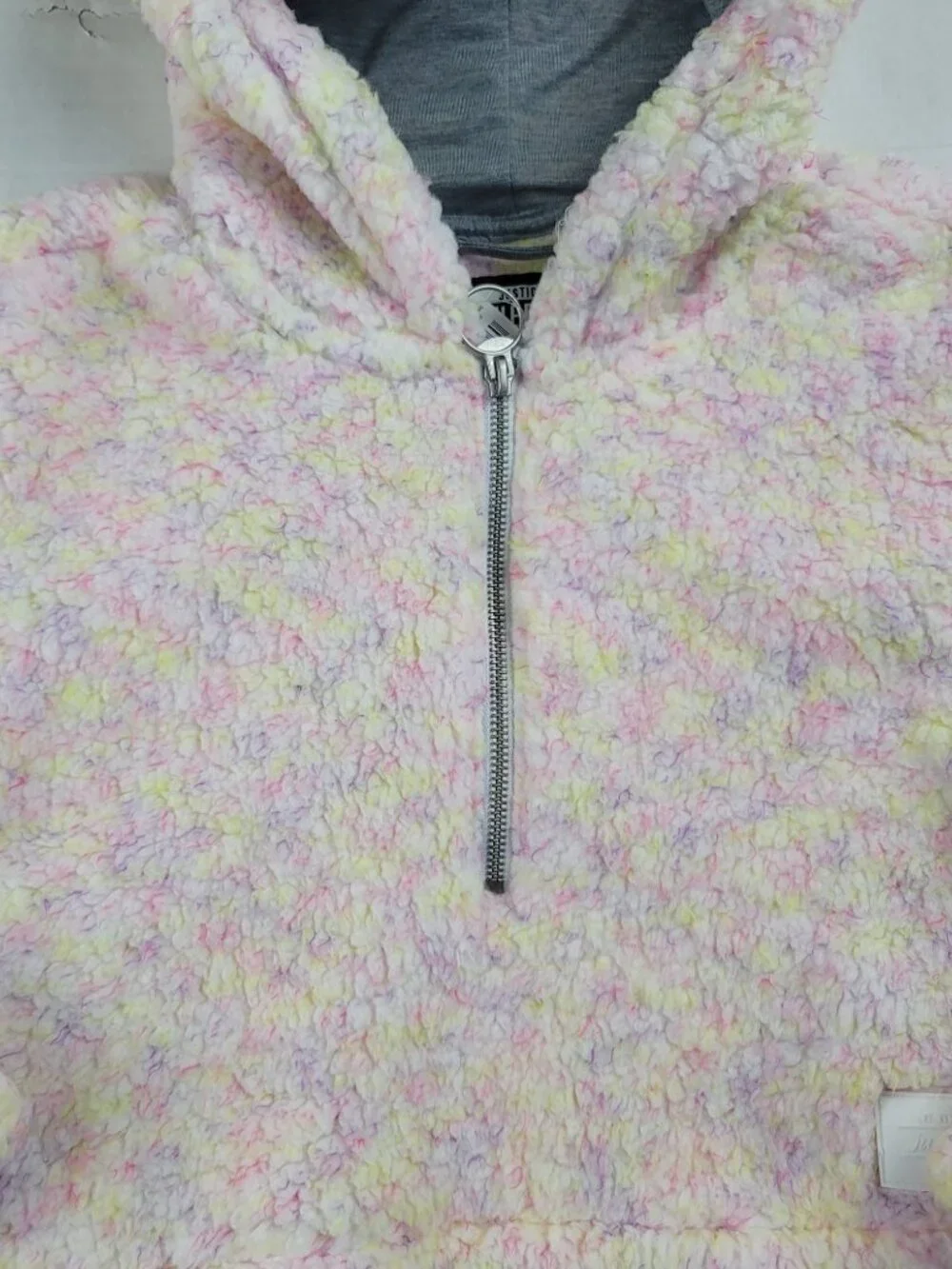 Justice Girls Sherpa Hoodie 6/7 Quarter Zip Pastel Fleece Pullover Cozy